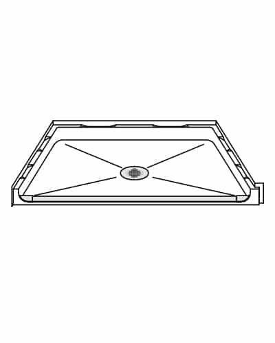 Line drawing of P4038A5T: One-Piece 40" x 38" ADA Compliant Shower Pan with .5" traditional threshold and centered drain. The rectangular pan has raised edges; angled lines show the surface slopes inward to the center drain.