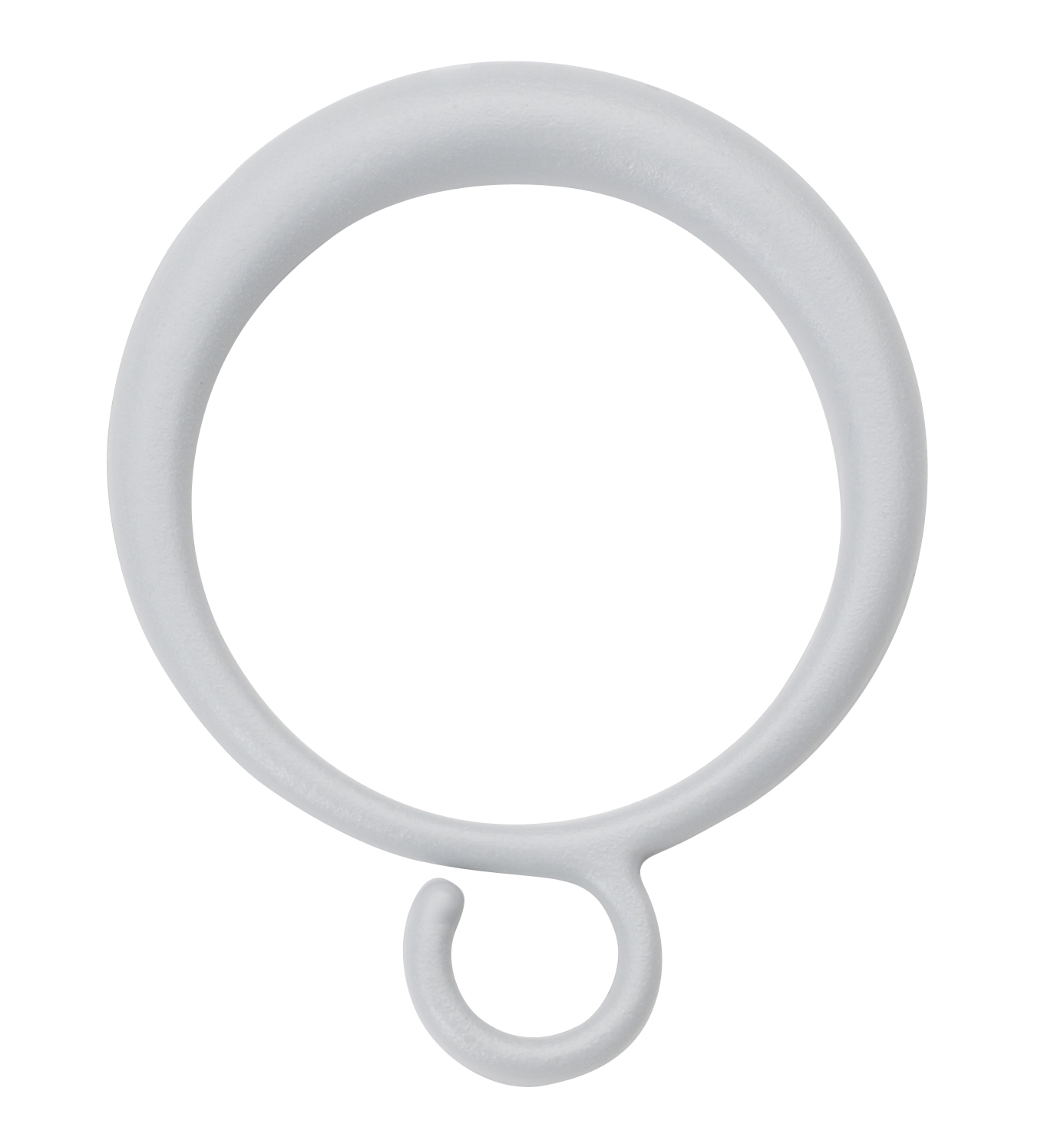 The Trevira®CS TCS Privacy Curtain Ring is a gray plastic ring with a small hook at the bottom, designed for easy attachment to a curtain rod.